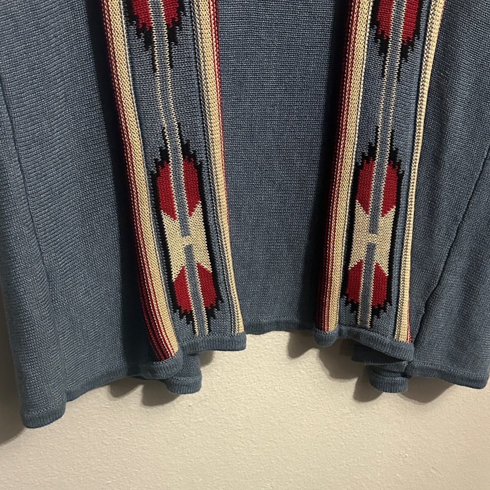 Chaps Blue Southwestern Open-Front Vest with Red Accents - Picture 7 of 12